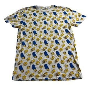 The Simpsons Bart Lisa Maggie Homer Marge All Over Print White T Shirt Mens M
